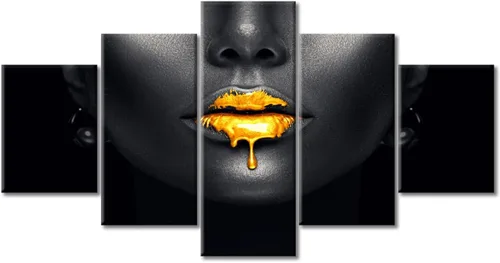 Vista 37 de Póster abstracto de labios de niña, cuadros dorados sobre lienzo, arte de pared, hermosos pósteres e impresiones en lienzo de 5 piezas, arte