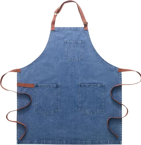 Vista 20 de Delantal Tobyan de Mezclilla de Algodón Suave - Delantal Unisex Ajustable con Babero de 5 Bolsillos Perfecto para Cocinas