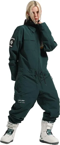 Vista 3 de IMPHUT Traje de esquí de una pieza para mujer, impermeable, resistente al viento, traje de nieve aislado para deportes de nieve