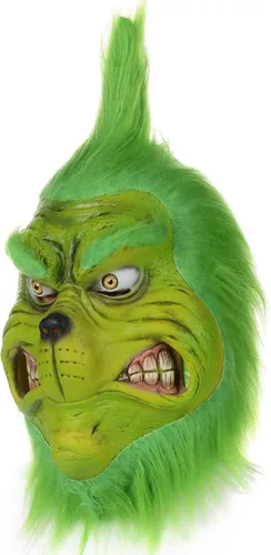 Vista 3 de Blafly Máscara de Navidad para adultos, hombres y mujeres, máscaras realistas de látex de monstruo grande verde, divertidas máscaras de Halloween