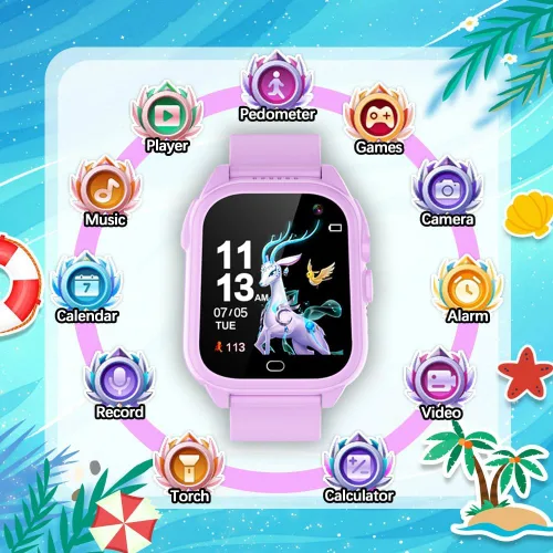 Vista 2 de OVV Reloj inteligente para niños y niñas de 3 a 12 años con resistente al agua 26 juegos, pantalla táctil de 1.44'', cámara HD, reproductor de MP3