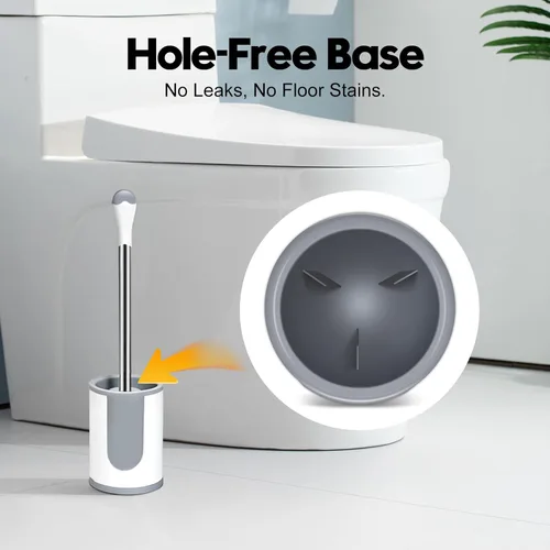 Vista 7 de Cepillo de inodoro, cepillo compacto y soporte, mango de acero inoxidable, cepillo limpiador de inodoro limpieza profunda para baño, fácil