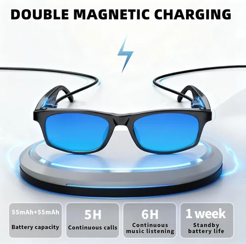 Vista 5 de Lentes Bluetooth inteligentes AI, Bluetooth 5.4, lentes de sol de traducción de oreja abierta con 144 idiomas y acentos, lentes polarizados UV400