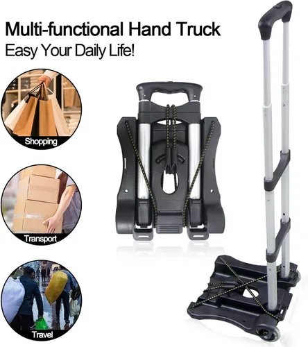 Vista 4 de Sutekus Carro de mano plegable y carrito de equipaje portátil ligero de 110 libras para escuela, viajes, oficina, mudanza (negro)