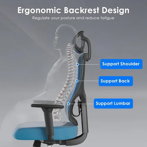 Vista 9 de Soohow Silla de oficina ergonómica, silla de escritorio de malla con reposabrazos, silla de oficina de respaldo alto con soporte lumbar ajustable