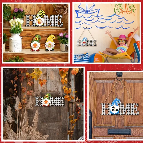Vista 6 de Yookeer 13 piezas de gnomos intercambiables para el hogar, otoño, Halloween, decoración de puerta de temporada, gnomos de madera intercambiables