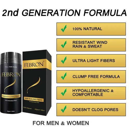 Vista 5 de FEBRON Fibras capilares para adelgazar el cabello para mujeres y hombres, corrector de pérdida de cabello, polvo para el cabello, base de Marrón