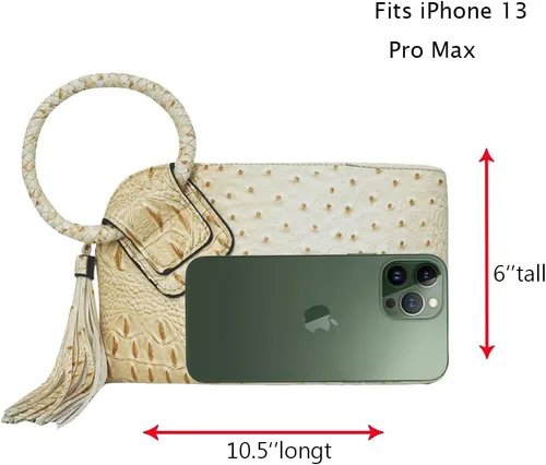 Vista 6 de NGIL Mini bolso de pulsera para mujer, mini bolso de cuero sintético con borla de flecos, cartera de pulsera para mujer