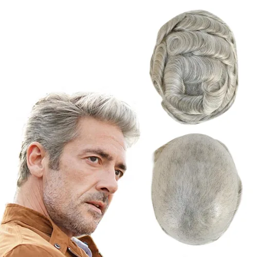 Vista 21 de Super Natural Mens Hair Piece 100 Cabello humano indetectable Mens Toupee Hair Systems Ultra Thin Skin V Looped Hair #10R WXL=8X10