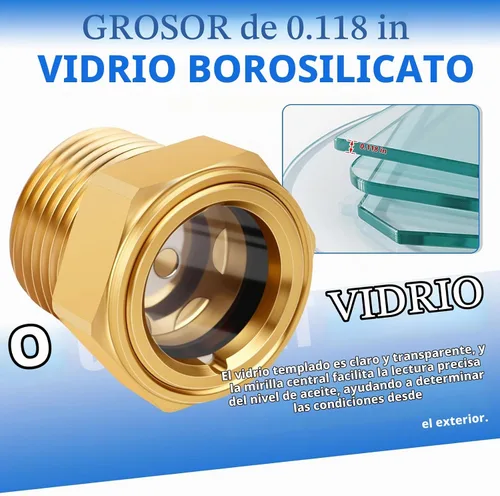 Vista 4 de Vista de aceite para compresor de aire, 1 NPT macho cabeza hexagonal de aceite de vidrio de vista de aceite de latón macizo resistente, indicador