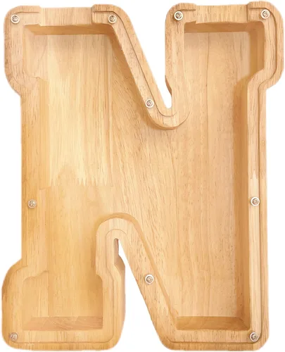 Vista 18 de Alcancía de 26 letras del alfabeto inglés A-Z, alcancía de madera transparente de gran capacidad, caja de ahorro de monedas personalizada