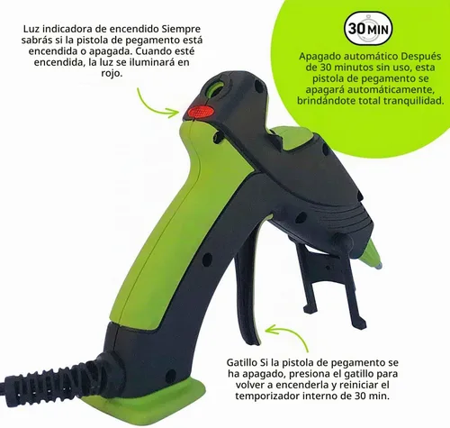 Vista 2 de Surebonder Mini pistola de pegamento caliente con doble temperatura y apagado automático, 20 vatios para calentamiento rápido y flujo de pegamento