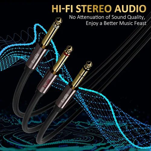 Vista 4 de Cable de audio estéreo TRS de 1/4 de pulgada a doble 1/4 de pulgada con inserción en Y de 4 pies (paquete de 2), macho de 0.250 in a 2 cables macho