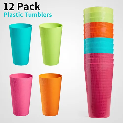 Vista 7 de Vasos de plástico de 35 onzas, vasos reutilizables para beber, juego de 12 vasos multicolor irrompibles, sin BPA, aptos para microondas