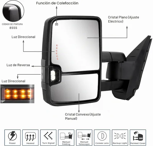 Vista 2 de Sanooer Espejos de remolque para Silverado y Sierra 07-13 pintados negro