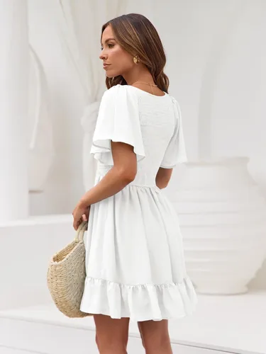 Vista 2 de LILLUSORY Minivestido casual con vuelo para mujer, vestido de verano para graduación, cuello en V, vestido de vacaciones con bolsillos