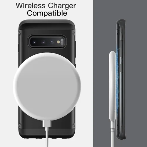 Vista 7 de JETech Funda resistente a prueba de golpes para Samsung Galaxy S10, funda protectora resistente de doble capa con absorción de golpes (negro)