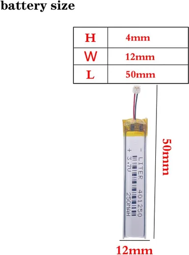 Vista 2 de Batería recargable de polímero de iones de litio de 3.7V 401250 250mAh con conector JST ACH-0.039 in