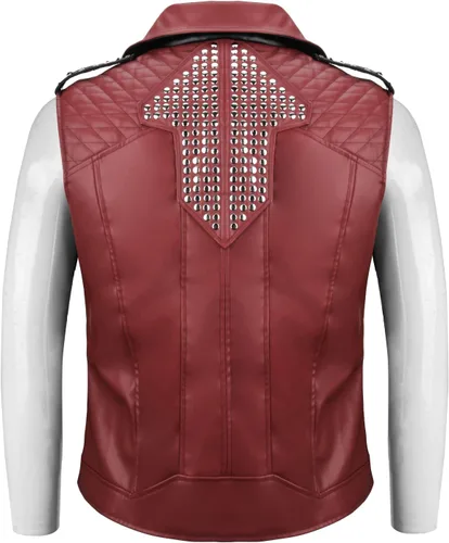 Vista 3 de MORROWIND Men Cosplay Red Punk Jacket Vest Pants Belt Set Costume Adult Outfit Suit Pu Leather for Halloween Party Role play
