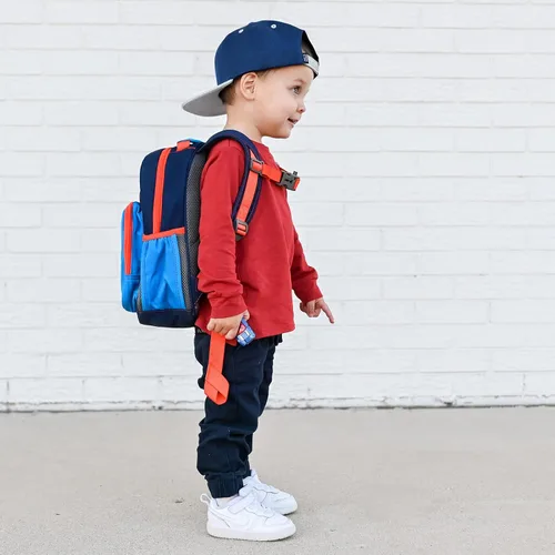 Vista 7 de mibasies Mochila para niñas y niños, ideal para niños y niñas, mochila para preescolar jardín de infantes y primaria, Azul oscuro, Niñito-7L