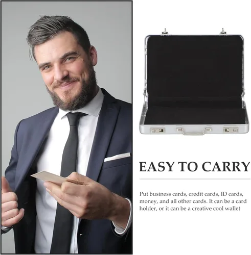 Vista 3 de Garneck Estuche para tarjetas de visita: mini maletín portátil de aluminio para tarjetas de crédito, caja de almacenamiento para hombres y mujeres