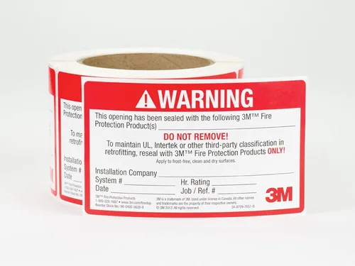 Vista 2 de 3M 54917 Firestop Etiqueta de Identificación, 3' x 5', 250/Rollo, Rojo/Blanco