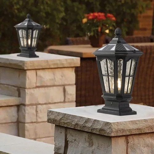 Vista 2 de Lámpara solar de poste al aire libre Lámpara de columna de mesa exterior IP65 impermeable Villa Garden Lamp, columna de polvo solar linterna puerta