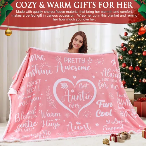 Vista 3 de Regalos para el día de la madre de hija, hijo o niño, acogedora manta con capucha de forro polar Sherpa rosa, regalo de cumpleaños único para mamás
