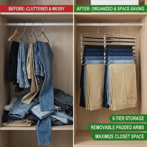 Vista 6 de USTECH Perchas de 8 niveles para pantalones (juego de 2) Percha de columpio de varios niveles con acolchado de espuma y brazo extraíble Perchas
