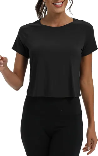 Vista 2 de Mippo Camisetas de entrenamiento para mujer, recortadas, con espalda dividida, atléticas, para gimnasio, ejercicio, ajuste holgado