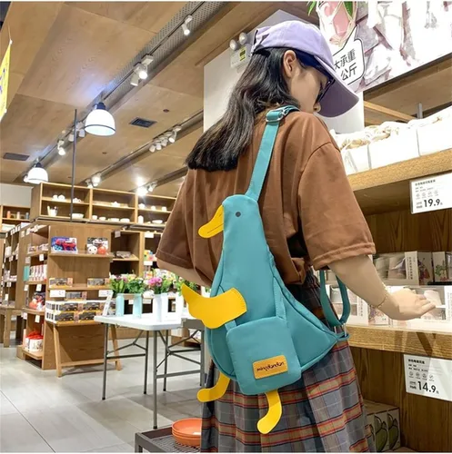 Vista 5 de Bolso de lona Kawaii Duck Funny Animal Bolso de hombro de dibujos animados Bolso lindo monedero novedad único Satchel Messenger Wallet Bolso