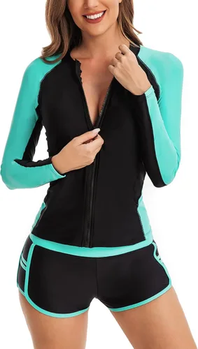 Vista 2 de Yateen - Traje de baño de dos piezas para mujer de manga larga con protección solar