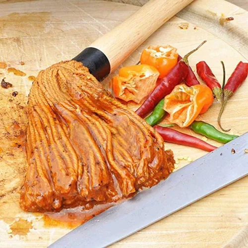 Vista 6 de Hedume Paquete de 2 trapeadores para barbacoa con 6 cabezales de repuesto adicionales, trapeador de madera para parrilla, mango largo de madera