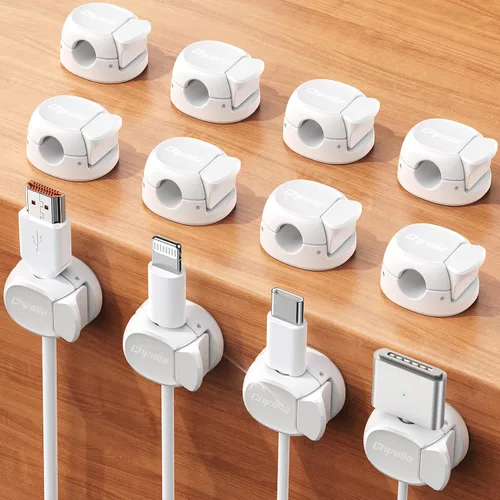 Vista 11 de Clips de cable - Chfeila Organizador de cables de resorte dual más reciente con cierre de gancho, paquete de 6 [máxima estabilidad] Gestión