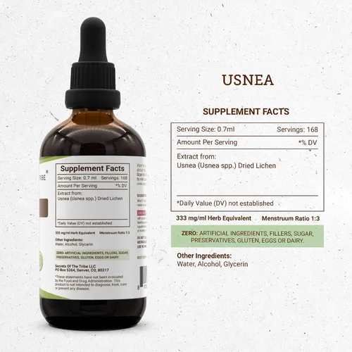 Vista 4 de Secrets of the Tribe Usnea Tintura Extracto de alcohol, suplemento de tintura de liquen seco Usnea 4 oz