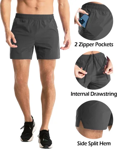 Vista 3 de Aolesy Men's Running Shorts 5 Inch with Zipper Pockets Quick Dry Gym Athletic Workout Shorts for Men