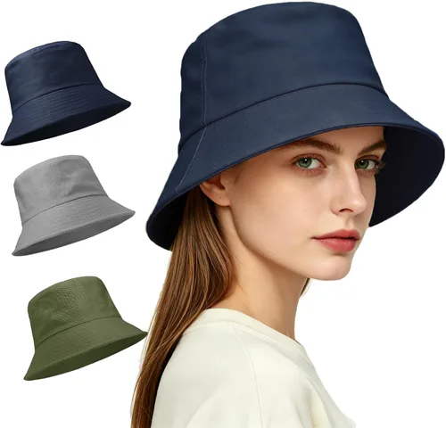 Vista 22 de Paquete de 3 sombreros de verano unisex para actividades al aire libre 3 Negro/Blanco/Beige