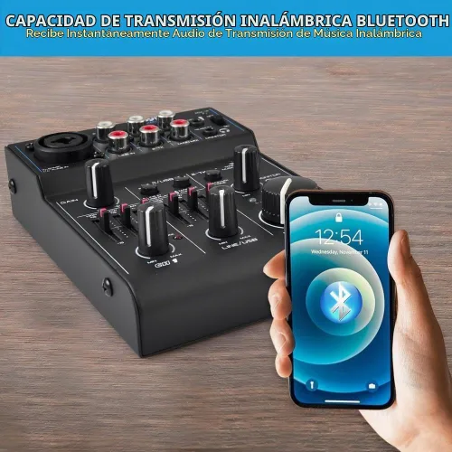 Vista 6 de Pyle - Mezclador de audio Bluetooth de 3 canales - Controlador de sonido DJ con tarjeta de sonido USB para grabación en PC - XLR - Conector