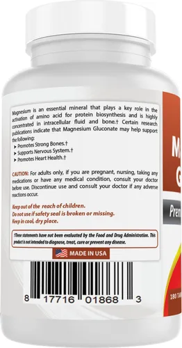 Vista 6 de Best Naturals Gluconato de magnesio (35 mg de magnesio elemental de 600 mg de gluconato de magnesio) 180 comprimidos