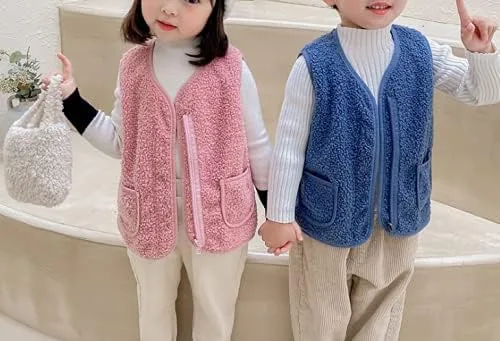 Vista 3 de warmstraw Chaleco de invierno para bebés niños y niñas, con cremallera, lindo chaleco suave