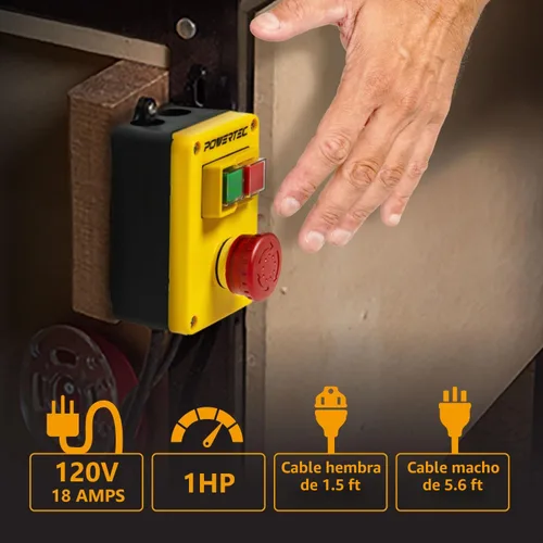 Vista 2 de POWERTEC Interruptor magnético de 120 V, 18 A con cable de alimentación de 5.5 pies para mesa de router, montaje fácil en banco de trabajo