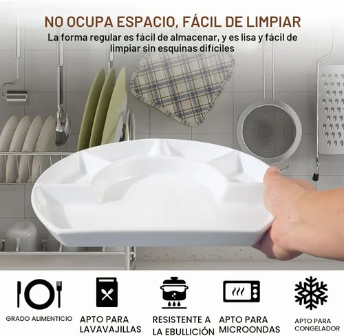 Vista 4 de Cinf Plato dividido de cerámica, bandeja de aperitivos cuadrante con Blanco-paquete de 1
