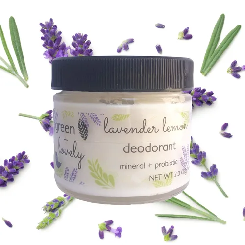 Vista 3 de Desodorante natural de lavanda y limón, fórmula mineral + probiótica. Vegano. Tarro de 2 onzas.