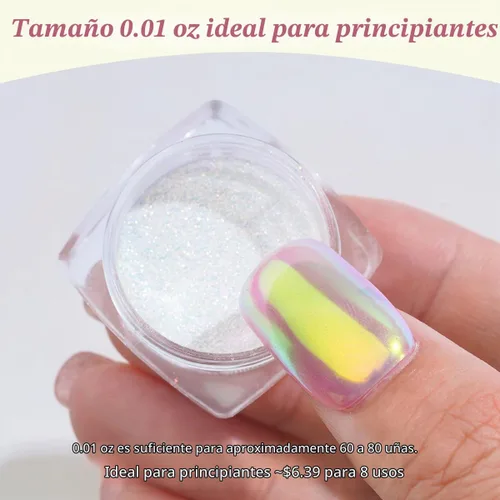 Vista 2 de Pretty Diva Aurora - Polvo de uñas cromado, 0.01 oz Aurora Mermaid Unicorn Iridescent Chrome Powder para uñas 0.04 oz Aurora