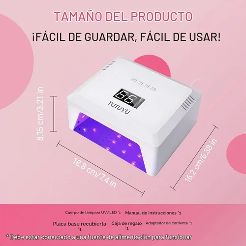 Vista 5 de Lámpara de uñas LED UV de 72 W, secador de uñas de diseño compacto para esmalte de gel con 4 temporizadores, sensor automático, longitud de onda