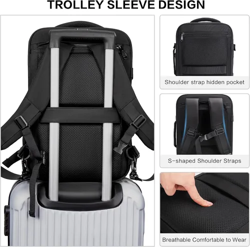 Vista 7 de YOUNGOA Mochila de mano para viajar en avión, mochila de viaje grande aprobada por aerolíneas, bolsa de artículos personales de 35 L, mochila