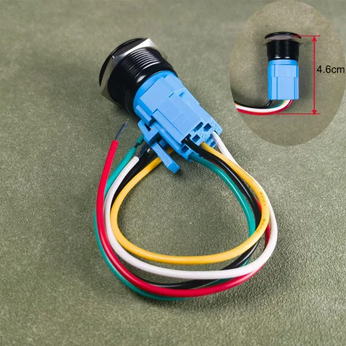 Vista 3 de Gebildet Interruptor de botón de enclavamiento de 19 mm, 12V-24V/5A, de acero inoxidable, con símbolo de alimentación, LED 1NO1NC SPDT ON Off negro