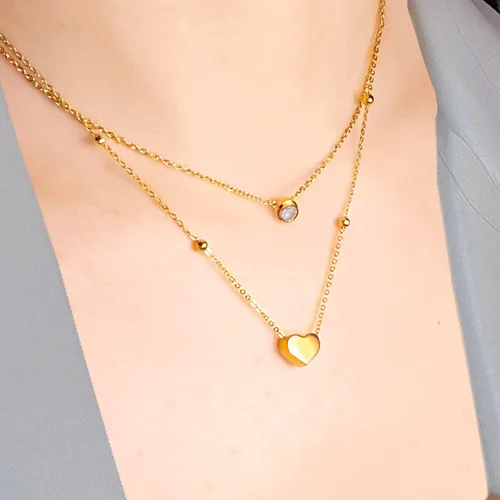 Vista 5 de Paquete de 2 collares con dije de corazón de circonita cúbica de titanio para mujeres, adolescentes y niñas, de acero inoxidable, cadena de capa