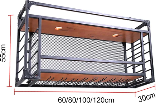Vista 2 de Estante de metal para vino montado en la pared con soportes para copas de vino para colgar debajo del estante, estantes de bar, soporte