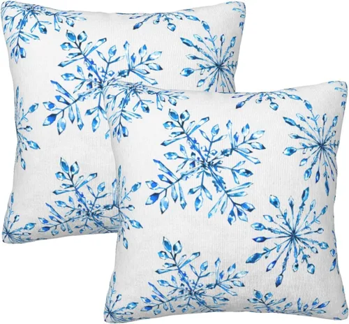 Vista 12 de JOOCAR Fundas de almohada navideñas de 20 x 20 pulgadas, paquete de 2 fundas de almohada de copos de nieve rojos de Navidad, fundas de almohada
